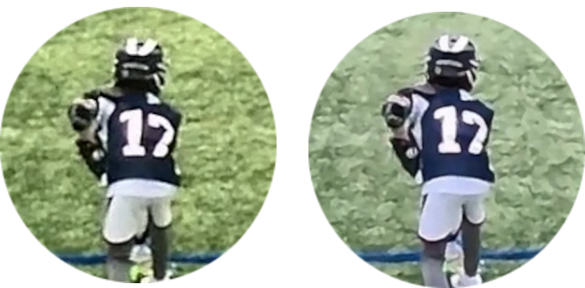 Near-side crop: HERO13 5.3K vs MISSION 1 8K