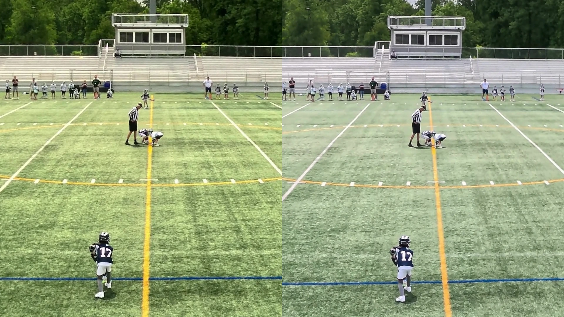 The same lacrosse face-off recorded at the same moment — left in 5.3K on a HERO13 Black, right in 8K on a MISSION 1.