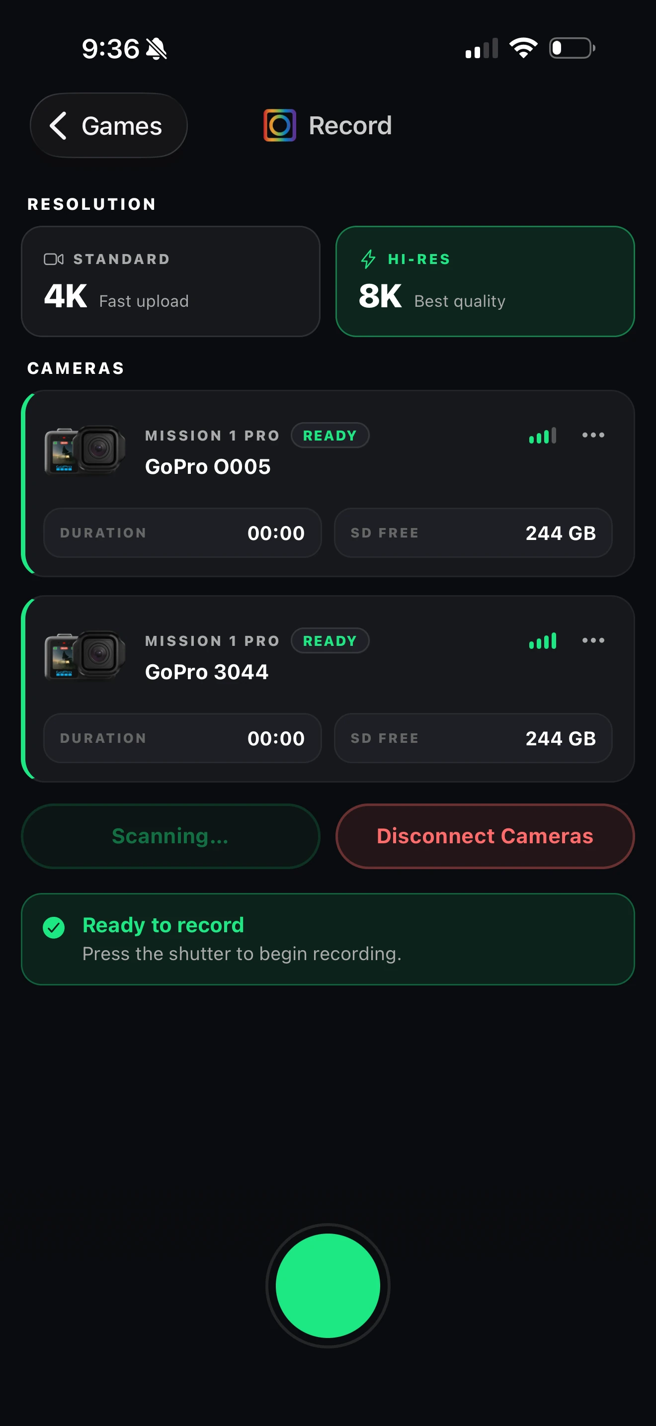 The SeeUsPlay app showing GoPro MISSION 1 Pro camera recording