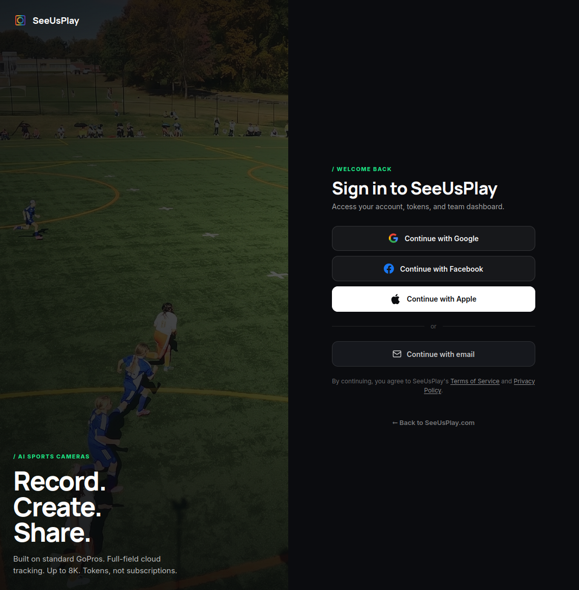 The SeeUsPlay desktop sign-in screen